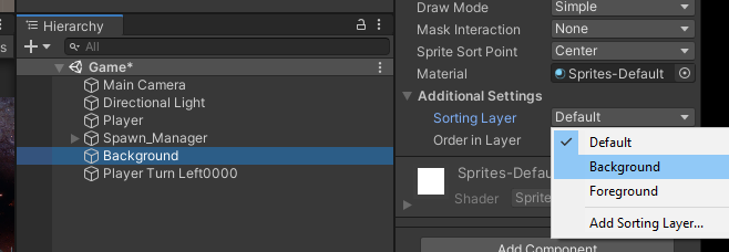 Background assigned into the Sorting Background layer